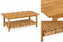 Bàn cà phê gỗ, kệ mây đan.webp